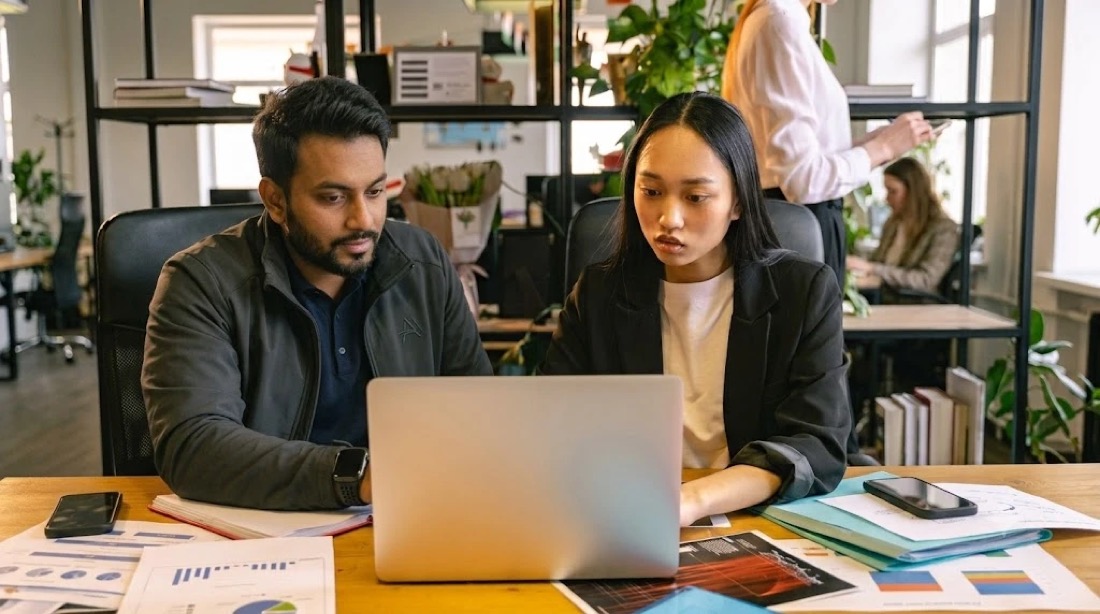 A student working with a mentor at a venture-backed company